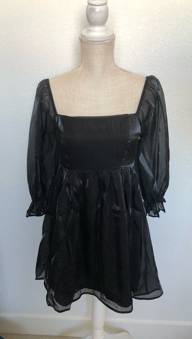 Thirty Thirty Black Babydoll Organza Puff Sleeve Mini Dress - S